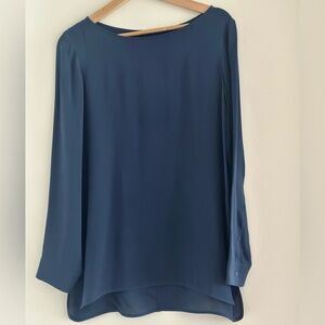 Theory Teal Blue Long Sleeve Silk Blend Blouse